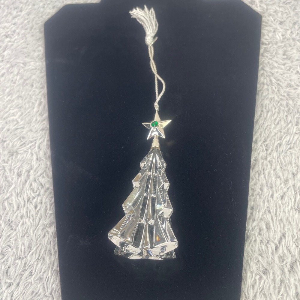 Lenox Tree of Hope Ornament Clear Crystal Silver Star Green Jewel Twirly Tree